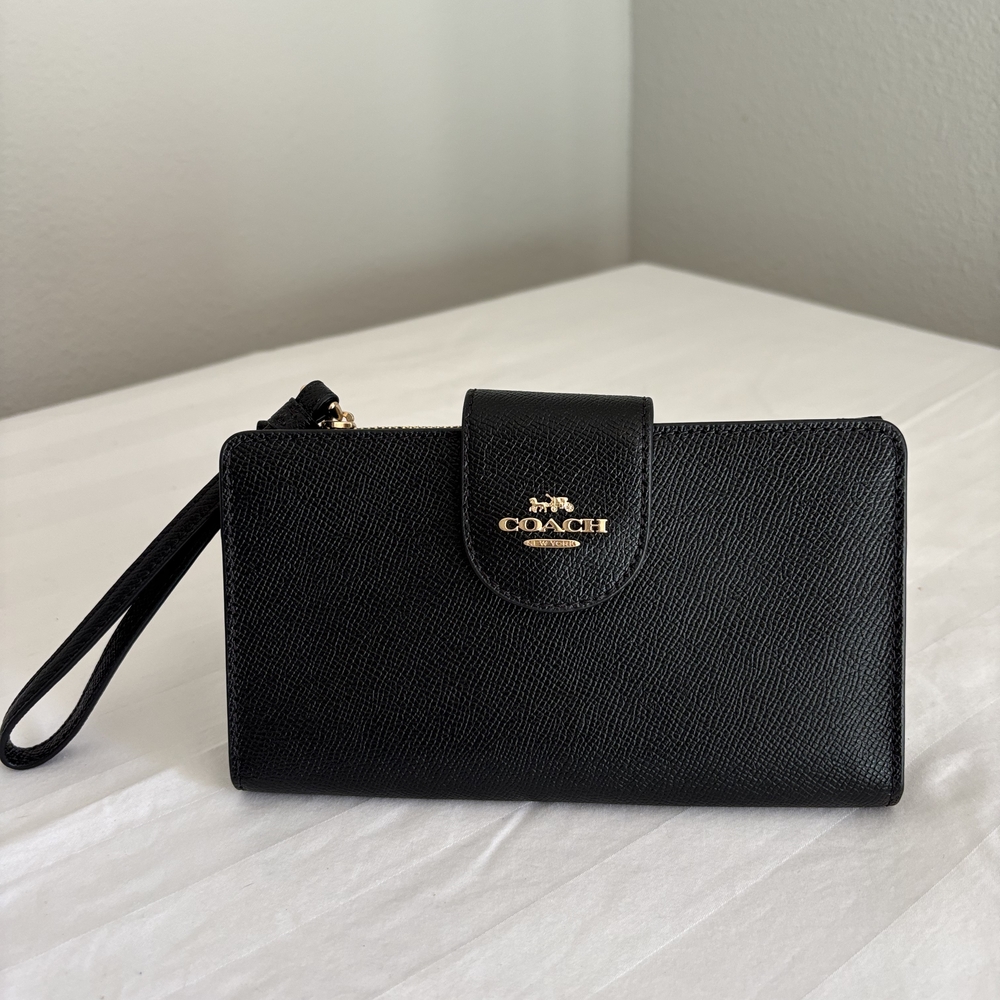 Coach Black Textured Leather Wristlet